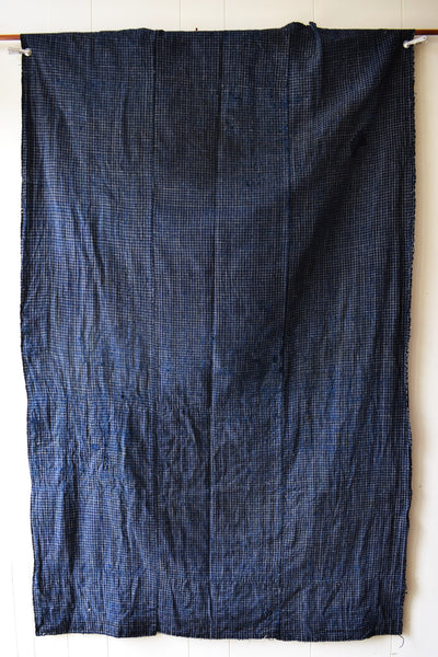 Antique Indigo  Check Boro Futonji
