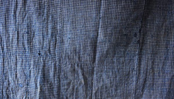 Antique Indigo  Check Boro Futonji