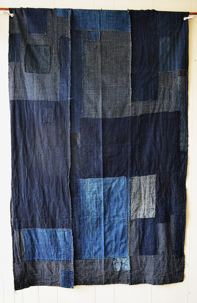 Antique Indigo  Check Boro Futonji