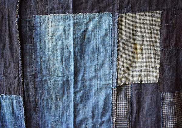 Antique Indigo  Check Boro Futonji