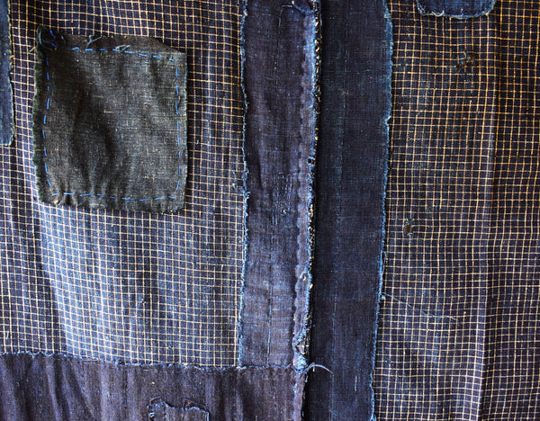Antique Indigo  Check Boro Futonji