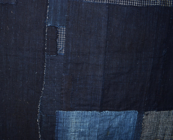 Antique Indigo  Check Boro Futonji