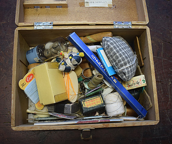 Retro Sewing Box with Contents