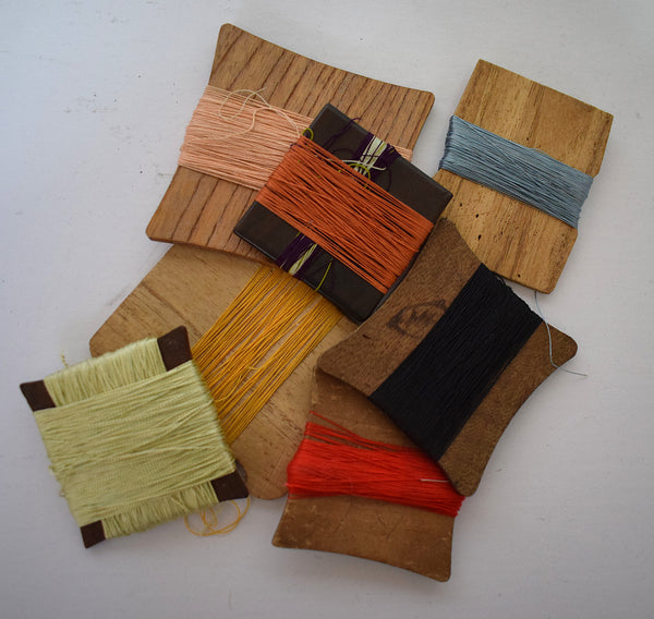 Old Wooden  Itomaki  Bobbins with Threads