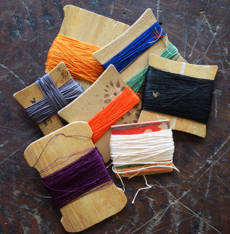 Old Wooden  Itomaki  Bobbins with Threads