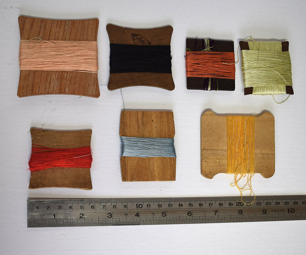 Old Wooden  Itomaki  Bobbins with Threads